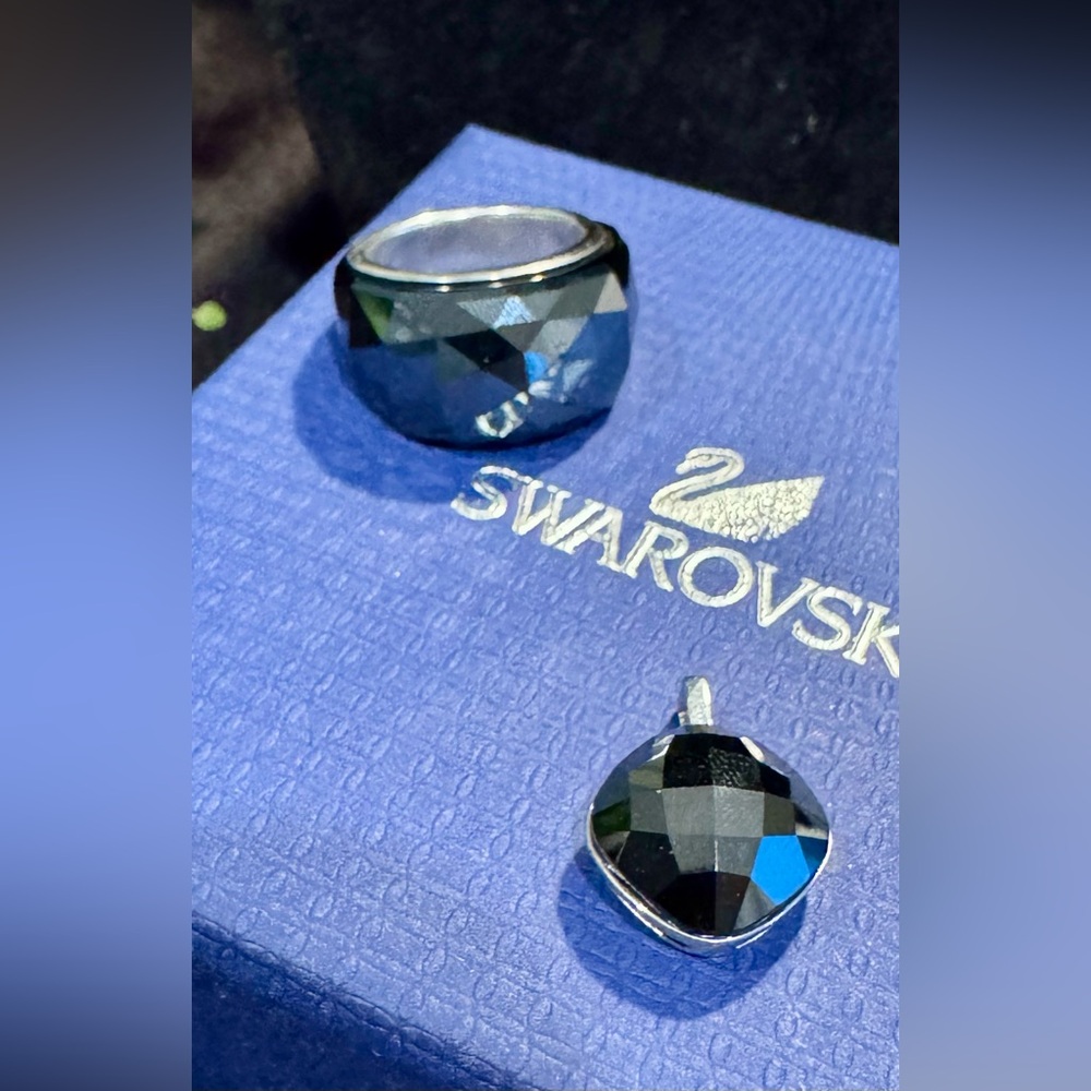 Swarovski Black Faceted Nirvana Crystal Ring and Pendant
